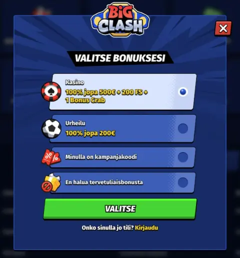 Welcome bonus BigClash